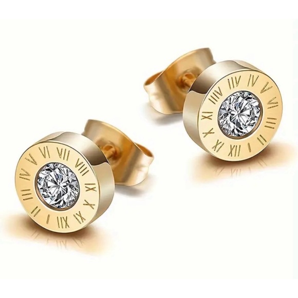 Stainless Steel Cubic Zirconia Round Stud Earrings - Picture 4 of 5